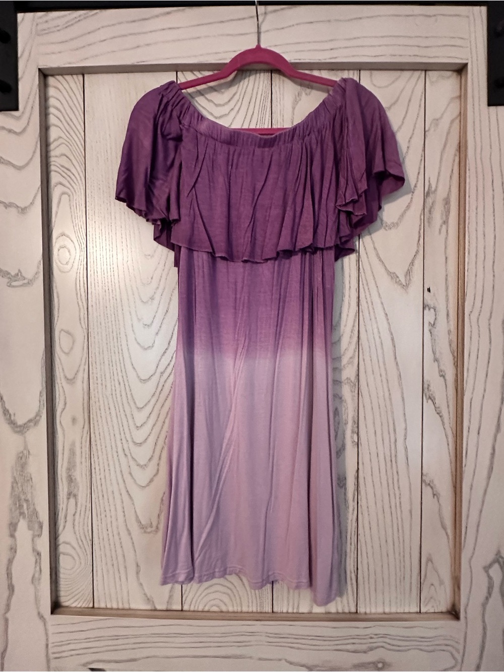 Love Lavender Ombre Ruffle Off-Shoulder Midi Dress